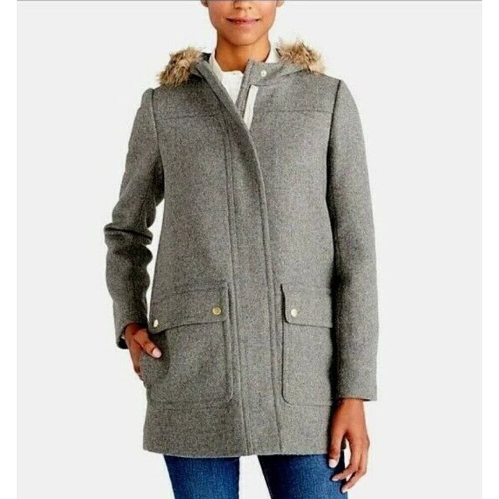 J Crew Wool Blend Coat 8 Vail Parka Faux Fur Trim Hood Minimalist Chore Blogger